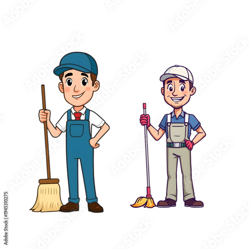 cartoon janitor with broom