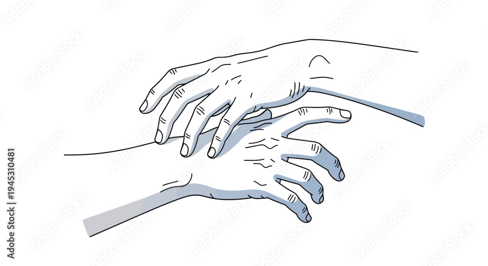 Obraz premium Hands reaching and interacting illustration on white background