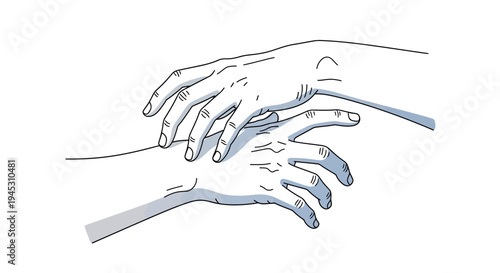Hands reaching and interacting illustration on white background