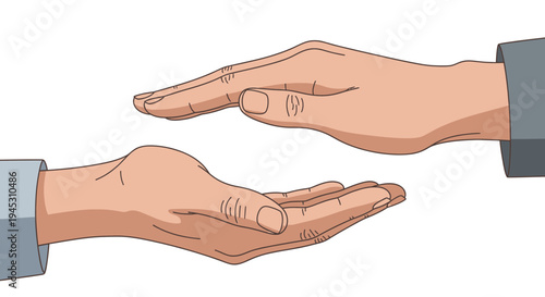Hands reaching and interacting illustration concept on white background