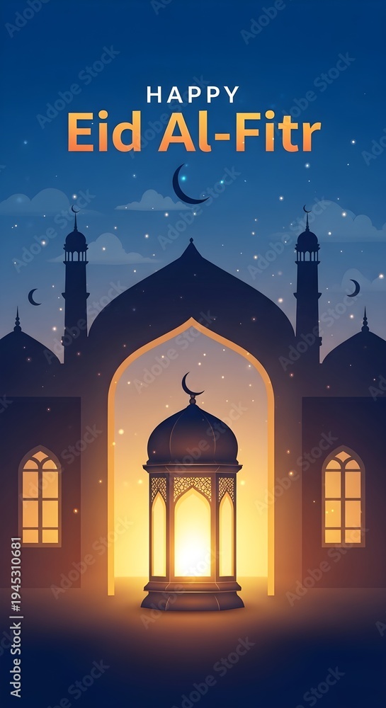 Fototapeta premium Celebrating the joyous occasion of eid al-fitr with illuminated mosque architecture.