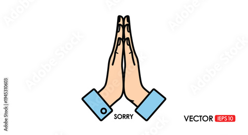 Hands in prayer position with word sorry vector illustration design