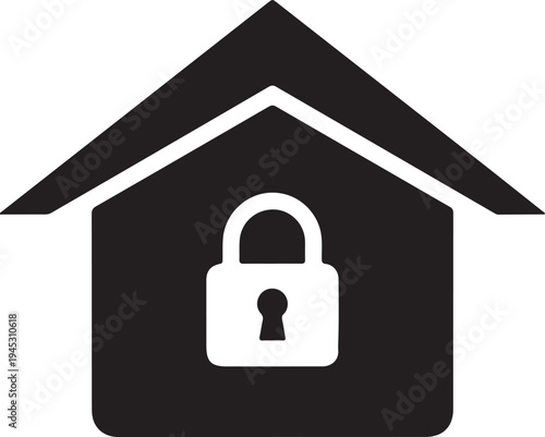 Black house with padlock icon vector isolated PNG with Transparent Background