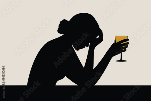 Lonely Woman with Drink, solitude emotion concept