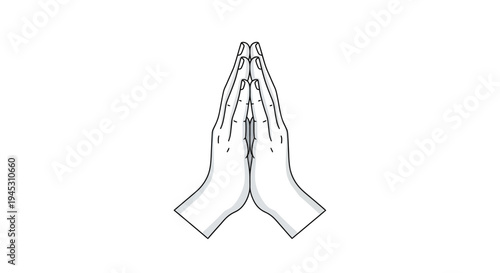 Hands praying black and white illustration on white background