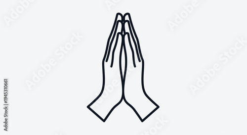 Hands praying black and white vector illustration for diverse projects