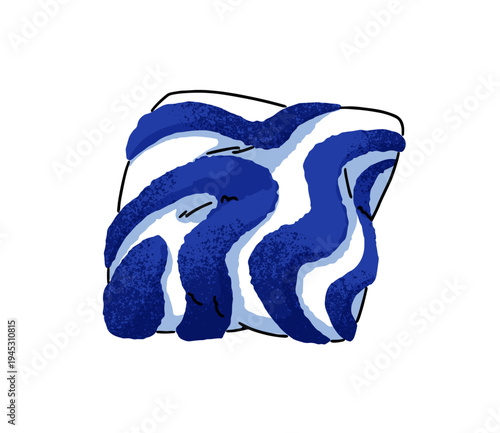 Fashion decorative pillow for bed. Funny cushion with blue stripes for sofa. Comfort element of interior design of bedroom or living room. Flat isolated vector illustration on white background