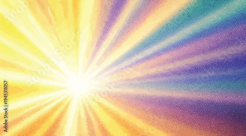 Vibrant multicolored sunburst with rays of light emanating from a central point in a colorful gradient background