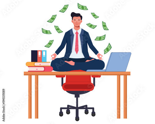 Easy money passive income earn money while meditation earning from stock market vector illustration