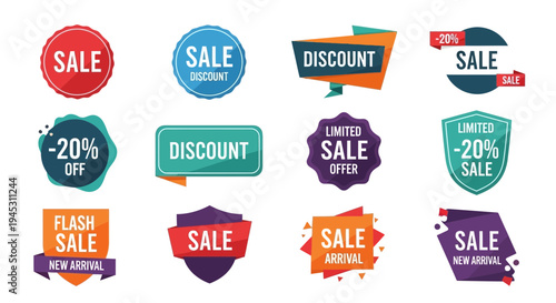 Colorful sale and discount badges set for promotional marketing campaigns