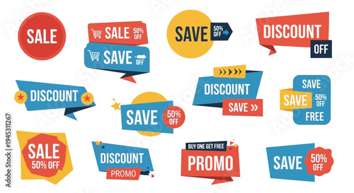 Colorful sale and discount badges set for promotional marketing campaigns
