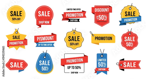 Colorful sale and promotion badges isolated vector design for marketing