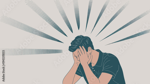 A stressed man with his hands on his face experiencing anxiety and frustration