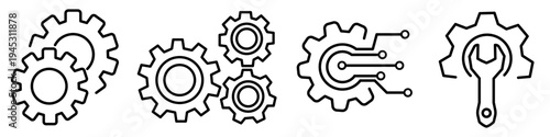 Gear Icons Collection – Cogwheel, Settings, Mechanical Engineering Symbols Vector Icon Set