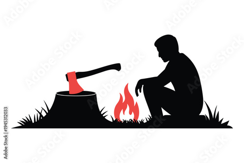 Axe on Stump, woodcutting tradition concept