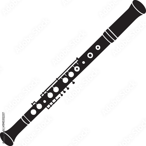 Black clarinet illustration in simple line art for music education
