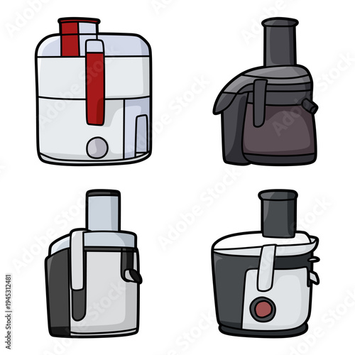 four simple colored juicer kitchen appliance vectors