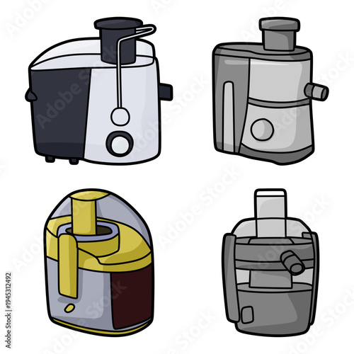 four colored juicer vector images