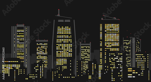 Stylized illustration of a modern city skyline at night