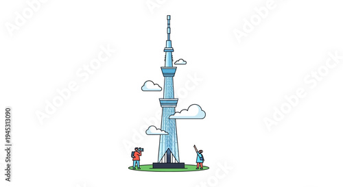 Illustration of a photographer with camera standing on a hill