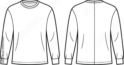 Blank white long sleeve t-shirt template front and back view set on plain background