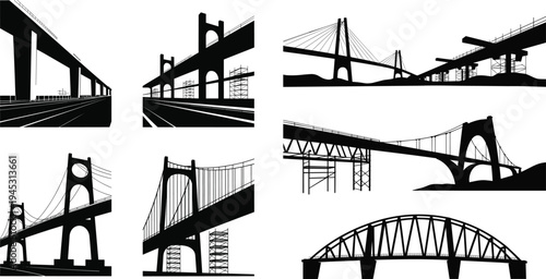 Bridges under construction, engineering structures, infrastructure projects