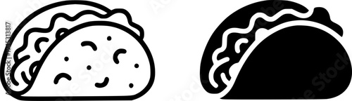 Taco illustration icon, outline and silhouette, for fast food design