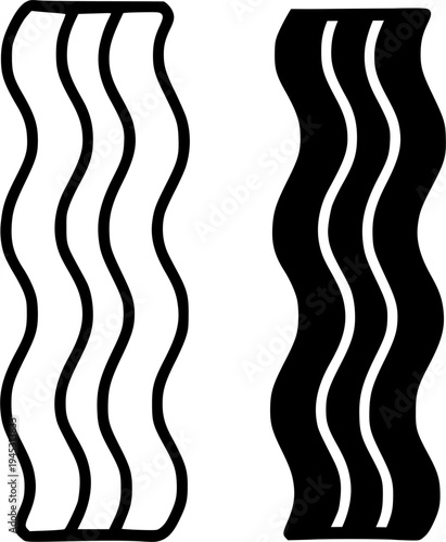 Bacon illustration icon, outline and silhouette, for fast food design