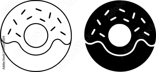 Donut illustration icon, outline and silhouette, for fast food design