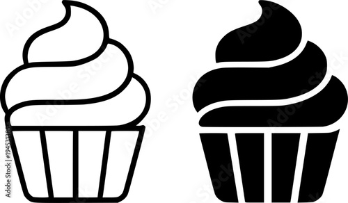 Cupcake illustration icon, outline and silhouette, for fast food design