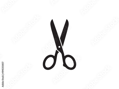 A pair of black scissors on white background  office supplies and tools