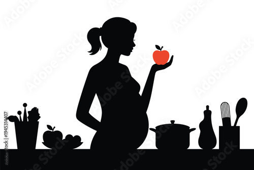 Pregnancy Nutrition Silhouette, maternal health concept