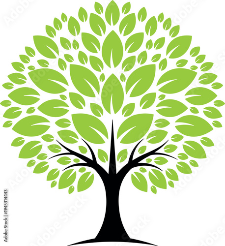 Green leafy tree logo vector with abstract foliage canopy isolated eco nature growth concept design