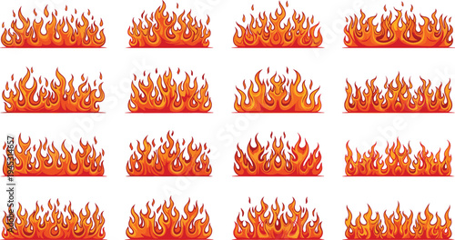 Cartoon Fire Flame Set Burning Blaze Fire Elements Collection Vector Illustration
