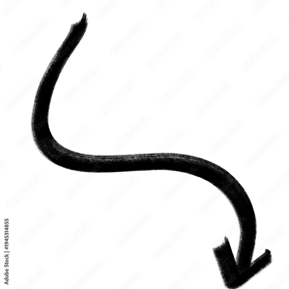 Obraz premium Black hand drawn wavy down arrow with marker texture