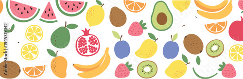 Colorful Tropical Fruits Seamless Pattern Vector Illustration
