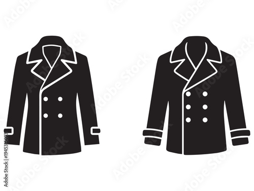 Black coats with white outlines and buttons  two coats side by side  isolated on white background