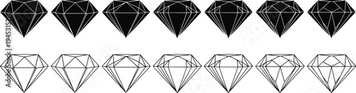 Diamond Gemstone Icons Set Black and Line Art Vector Illustration