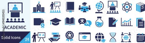 ベクターのアカデミーに関するシルエットアイコンセット
