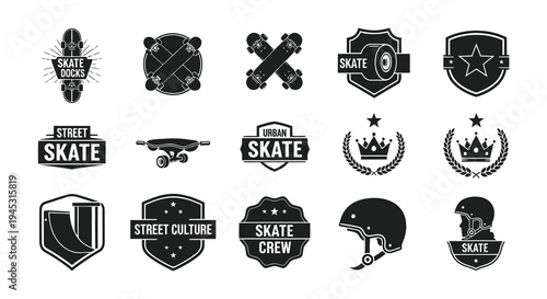 Black  White Skateboarding Logos and Icons, Street Culture Emblems