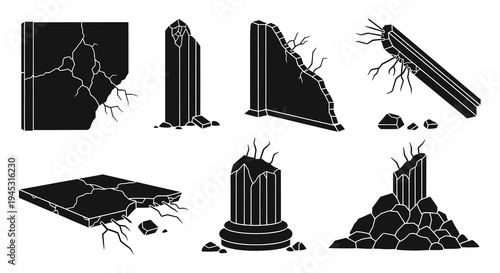 Destroyed Ancient Columns and Walls, Black and White Glyph Art