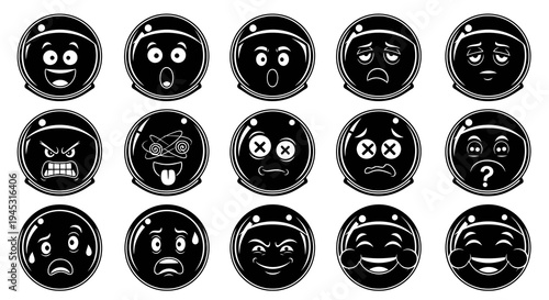 Black and White Astronaut Emojis Vector Set