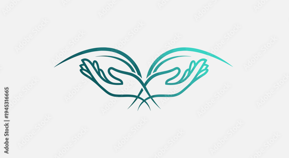 Fototapeta premium Abstract illustration of two hands with leaves in a modern graphic style