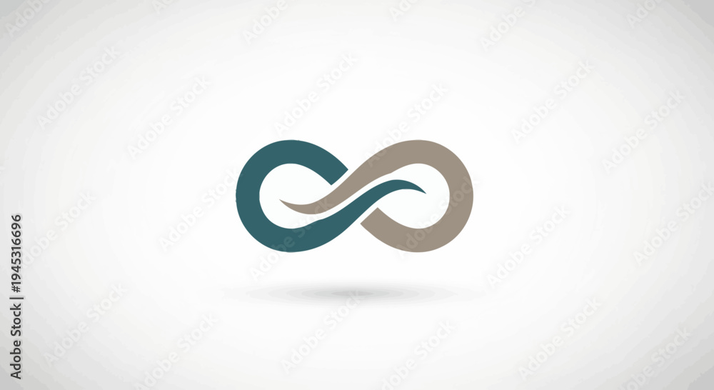 Obraz premium Abstract infinity symbol design in teal and tan colors on white background