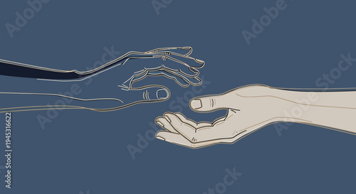 Abstract illustration of two hands reaching out in a gesture of connection