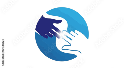Abstract illustration of two hands touching in a circle design