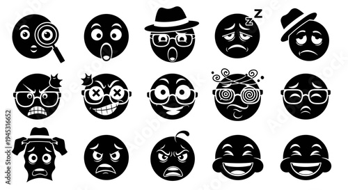 Black and White Emoji Icons: Emotions, Expressions, and Feelings