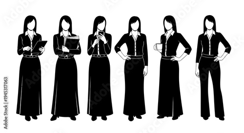 Black  White Silhouette of Businesswomen in Professional Attire