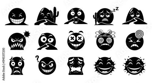 Black and White Emoji Icons: Emotions, Expressions, and Feelings