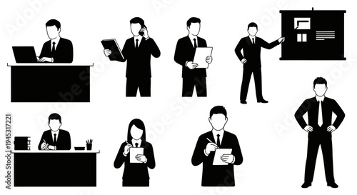 Business People Silhouettes: Office Work, Presentation, Professionals